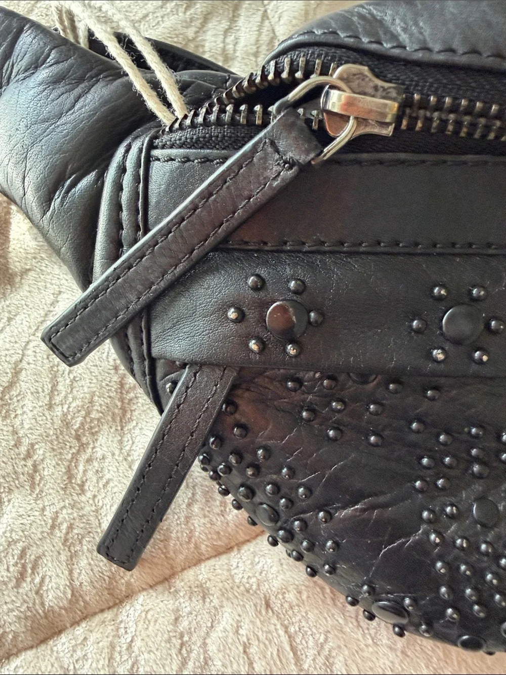 Free People Black Studded Leather Crossbody Belt Bag